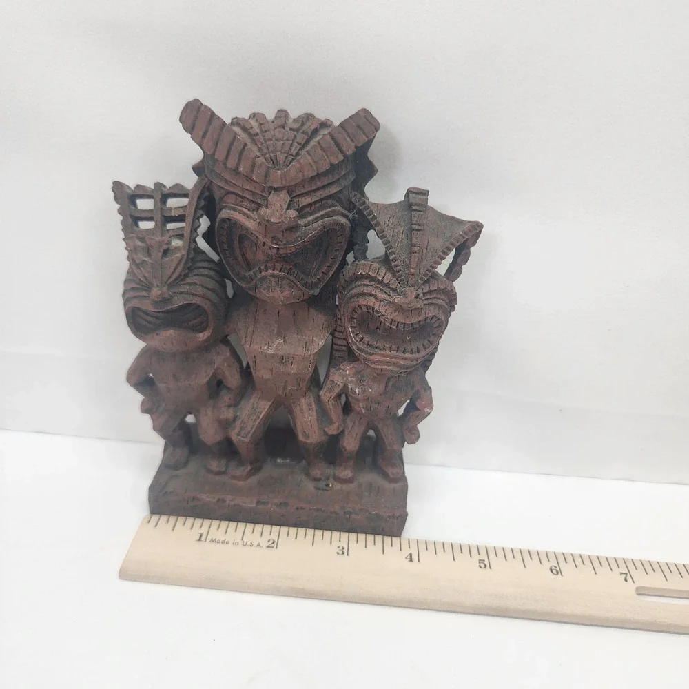 Vintage 3 Tiki Warrior Gods Resin Figurine Hawaiian Polynesian 6